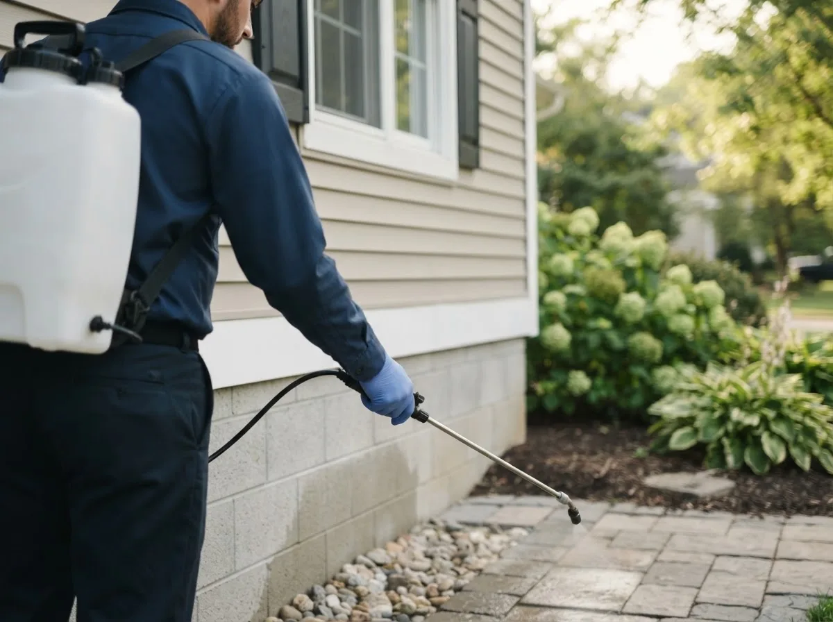 Pest control technician inspecting a home in Hadley, PA